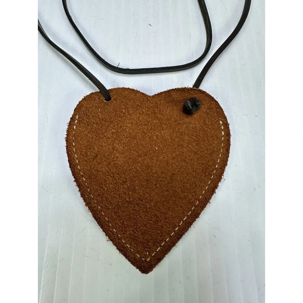 Heart Shaped Leather Medicine Bag Native American Style Necklace Pouch